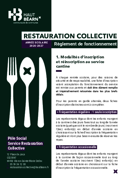 Reglement de fonctionnement restauration collective