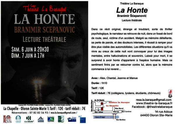 Théâtre La Baraque : La honte - OLORON-SAINTE-MARIE