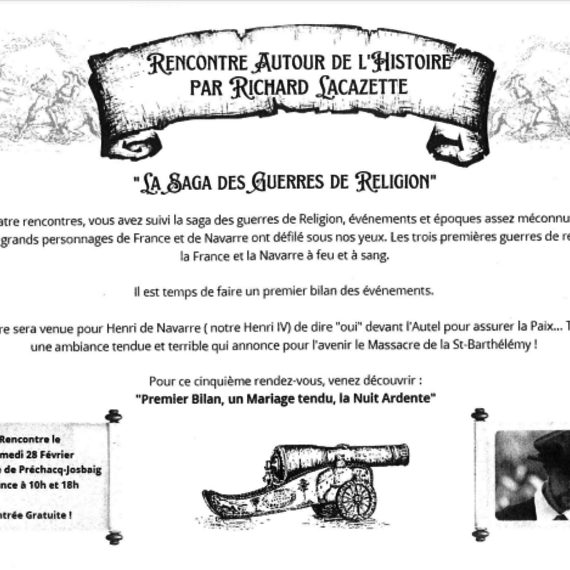 Rencontre autour de l'histoire "Premier bilan, un mariage tendu, la nuit ardente" - PRECHACQ-JOSBAIG