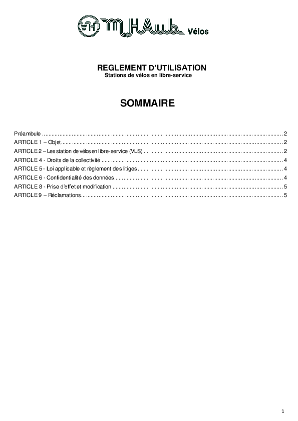 Règlement d’utilisation