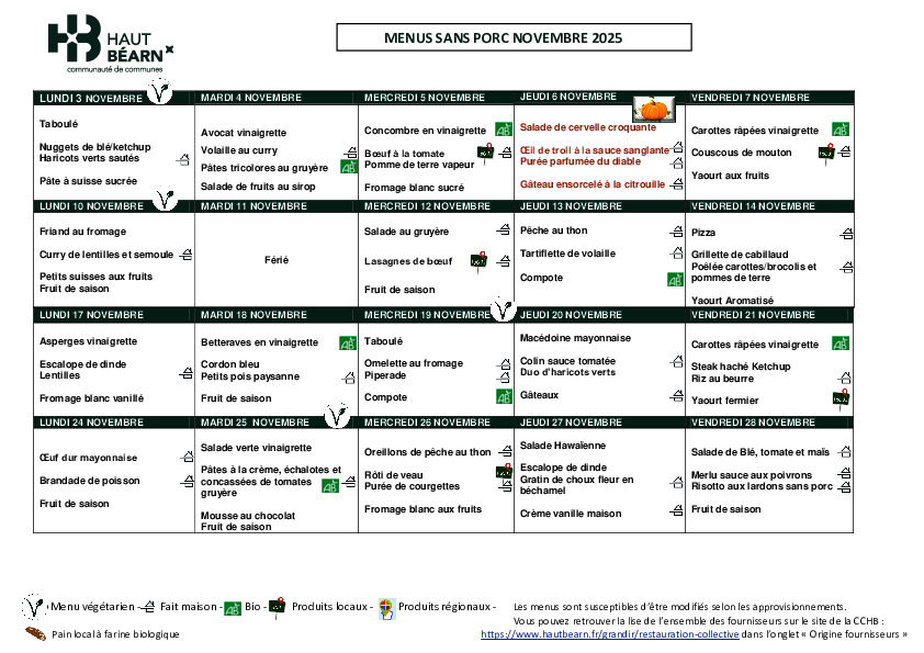 Novembre - sans porc